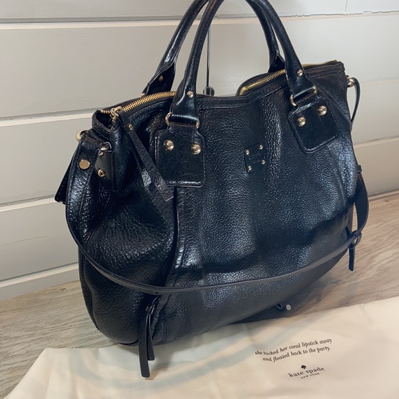 KATE SPADE Vintage Black Shimmery Leather Satchel Crossbody.  Excellent! - Picture 2 of 9